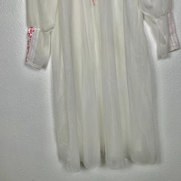 Vintage White Sheer Nightgown with Pink Floral Embroidered Embellishments Sz: S - Picture 7 of 9
